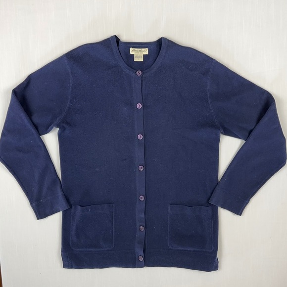 Eddie Bauer Sweaters - Vtg‎ Eddie Bauer Y2K Navy Blue 100% Cotton Button Front Cardigan Sweater Small